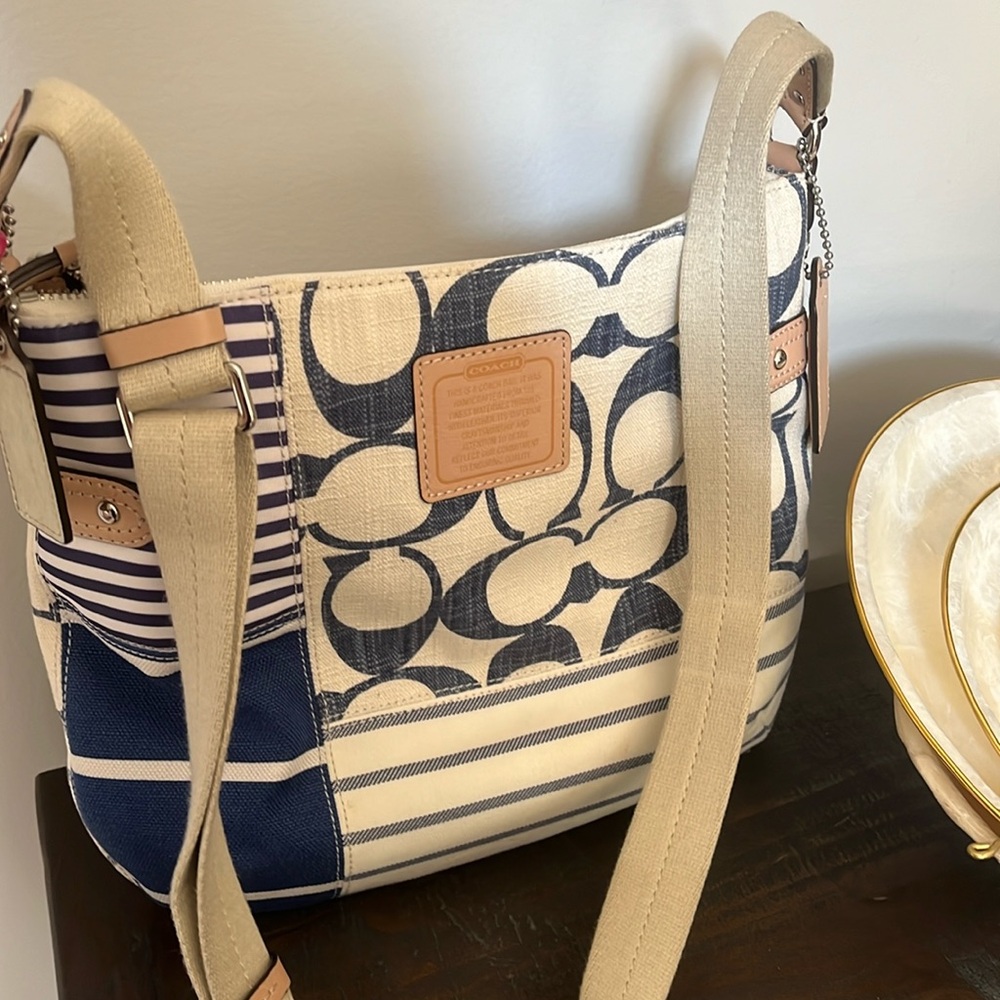 $358 Coach patchwork Daisy convertible striped Shoulder Bag Handbag 23963 F23963